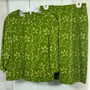 Vintage Korell Knits 1960s Green Floral Knit Two-Piece Set – Button Detail Jacke